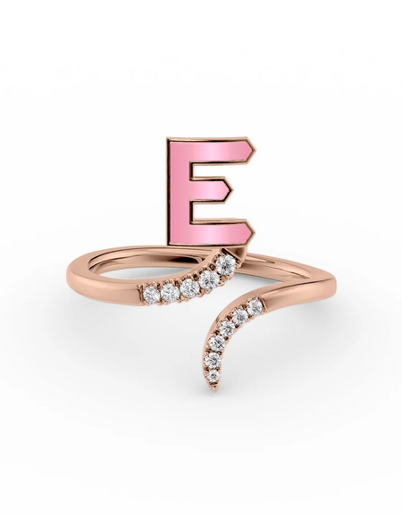 Pink E 14K Rose Gold Initial Letter Dainty Ring