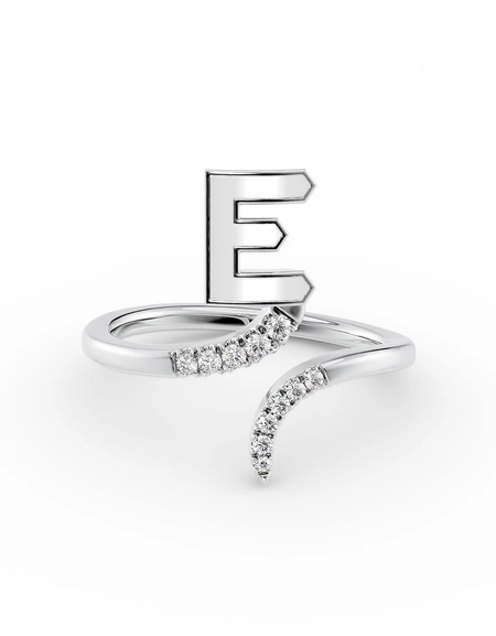 White E 14K White Gold Initial Letter Dainty Ring