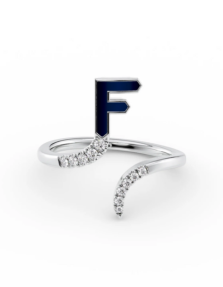 Blue F 14K White Gold Initial Letter Dainty Ring