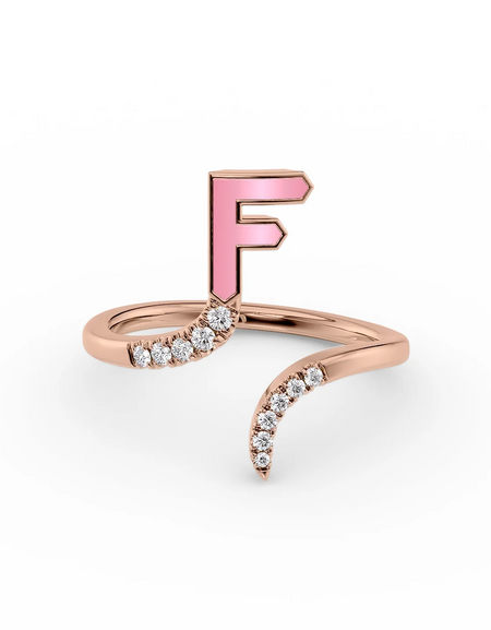 Pink F 14K Rose Gold Initial Letter Dainty Ring
