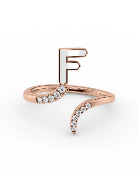White F 14K Rose Gold Initial Letter Dainty Ring