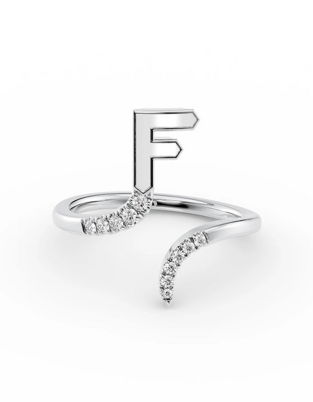 White F 14K White Gold Initial Letter Dainty Ring