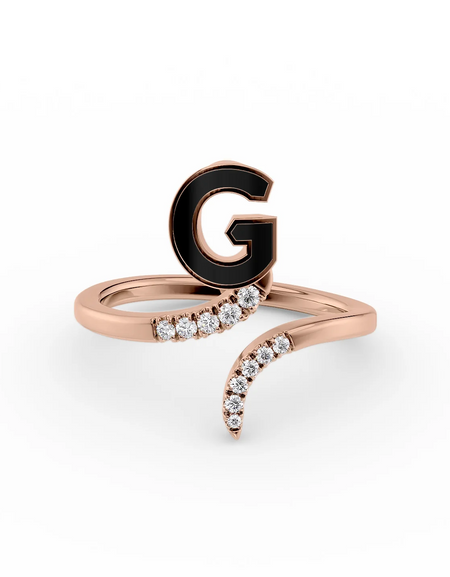 Black G 14K Rose Gold Initial Letter Dainty Ring