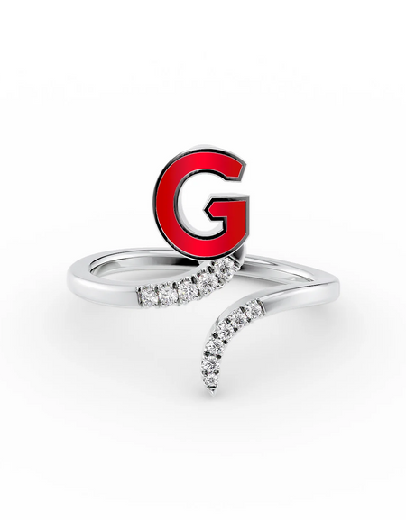 Red G 14K White Gold Initial Letter Dainty Ring