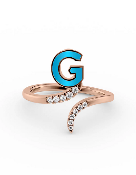 Turquoise G 14K Rose Gold Initial Letter Dainty Ring