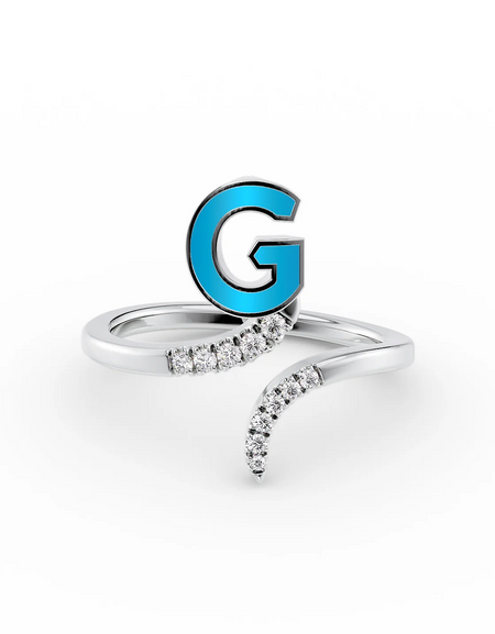 Turquoise G 14K White Gold Initial Letter Dainty Ring