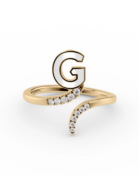 White G 14K Yellow Gold Initial Letter Dainty Ring