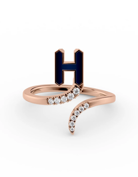 Blue H 14K Rose Gold Initial Letter Dainty Ring
