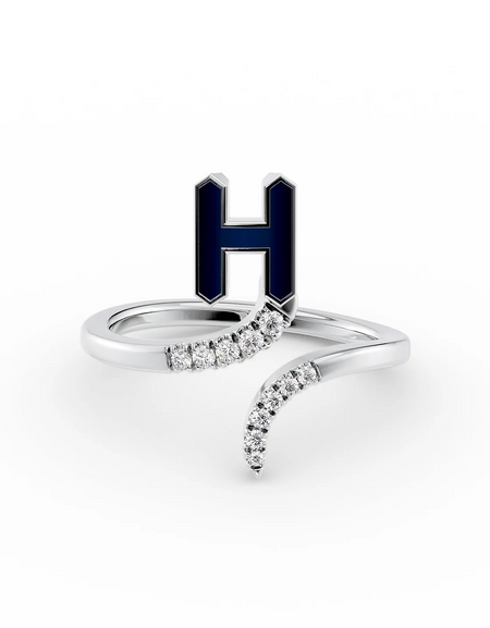 Blue H 14K White Gold Initial Letter Dainty Ring