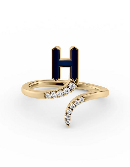 Blue H 14K Yellow Gold Initial Letter Dainty Ring