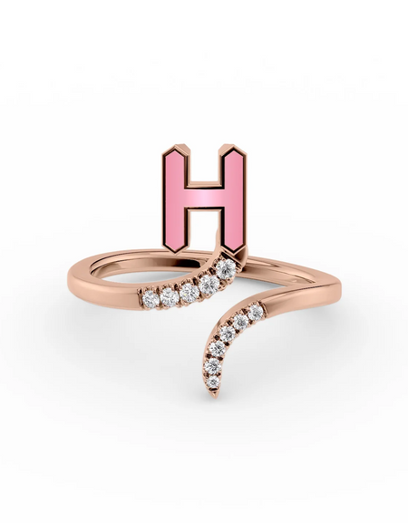 Pink H 14K Rose Gold Initial Letter Dainty Ring