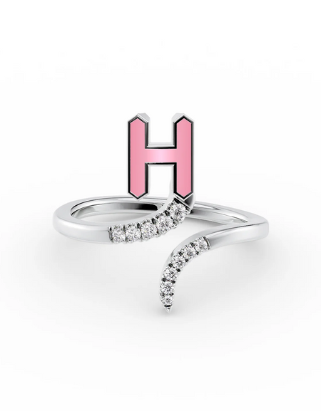 Pink H 14K White Gold Initial Letter Dainty Ring