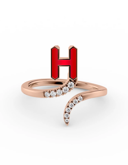 Red H 14K Rose Gold Initial Letter Dainty Ring