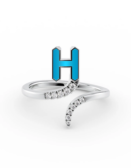 Turquoise H 14K White Gold Initial Letter Dainty Ring