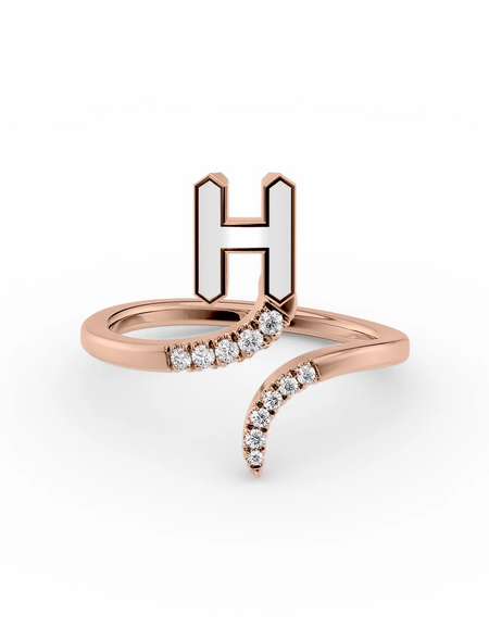White H 14K Rose Gold Initial Letter Dainty Ring