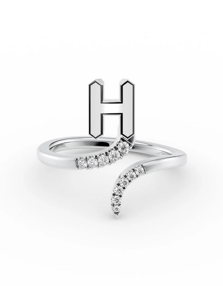 White H 14K White Gold Initial Letter Dainty Ring