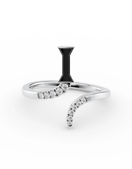 Black I 14K White Gold Initial Letter Dainty Ring