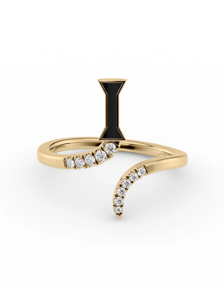 Black I 14K Yellow Gold Initial Letter Dainty Ring
