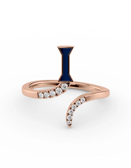 Blue I 14K Rose Gold Initial Letter Dainty Ring