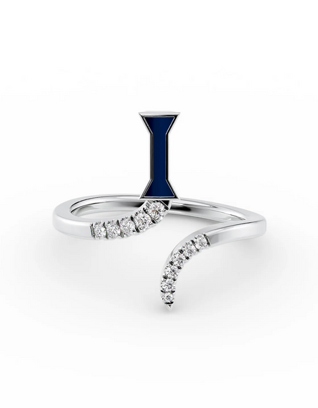 Blue I 14K White Gold Initial Letter Dainty Ring