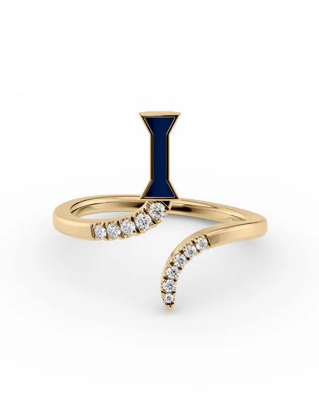 Blue I 14K Yellow Gold Initial Letter Dainty Ring
