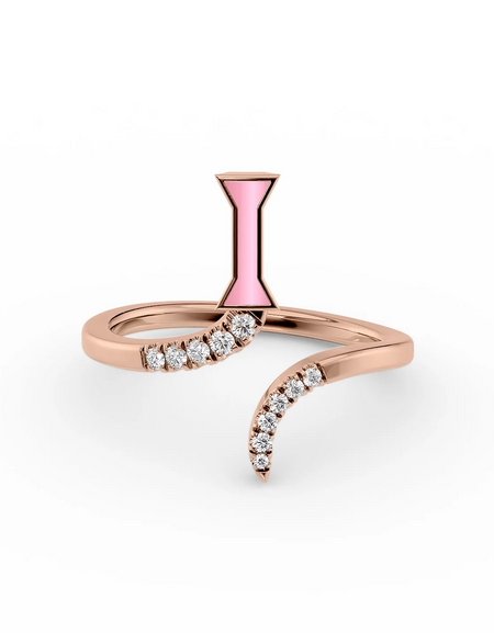 Pink I 14K Rose Gold Initial Letter Dainty Ring