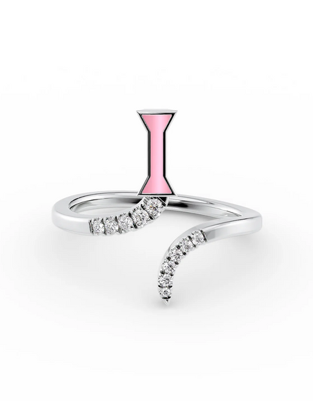 Pink I 14K White Gold Initial Letter Dainty Ring
