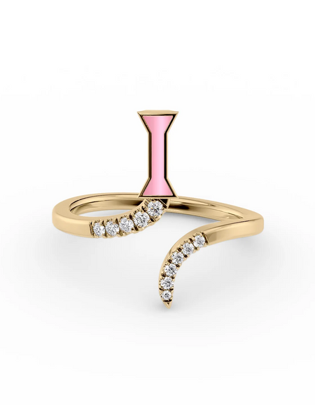 Pink I 14K Yellow Gold Initial Letter Dainty Ring