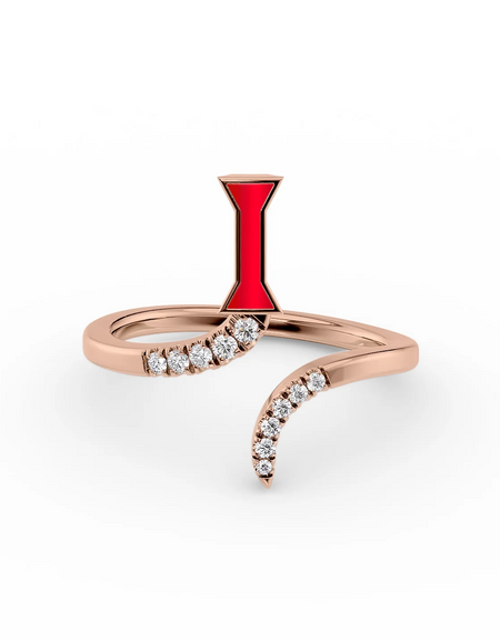 Red I 14K Rose Gold Initial Letter Dainty Ring