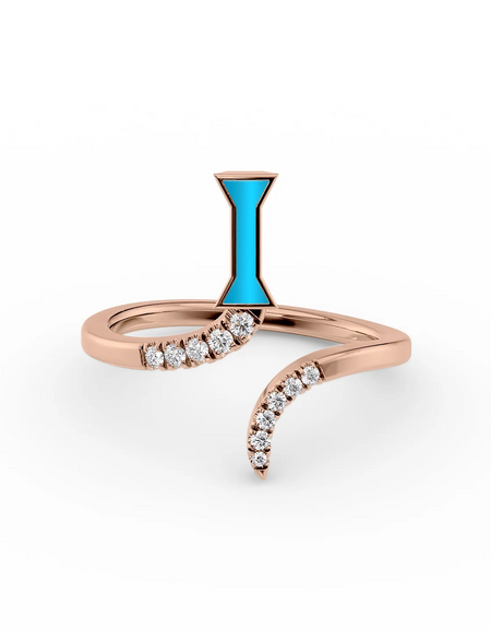 Turquoise I 14K Rose Gold Initial Letter Dainty Ring