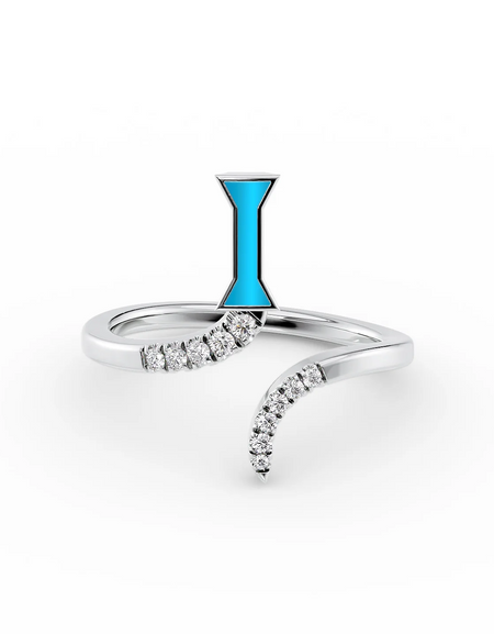 Turquoise I 14K White Gold Initial Letter Dainty Ring