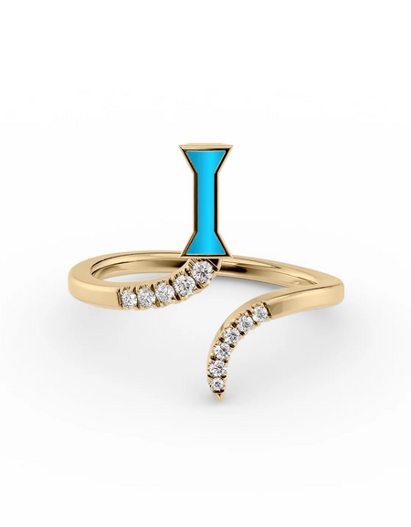 Turquoise I 14K Yellow Gold Initial Letter Dainty Ring