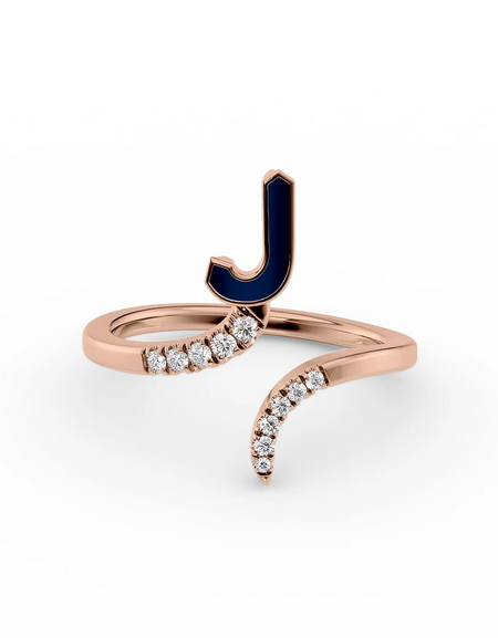 Blue J 14K Rose Gold Initial Letter Dainty Ring