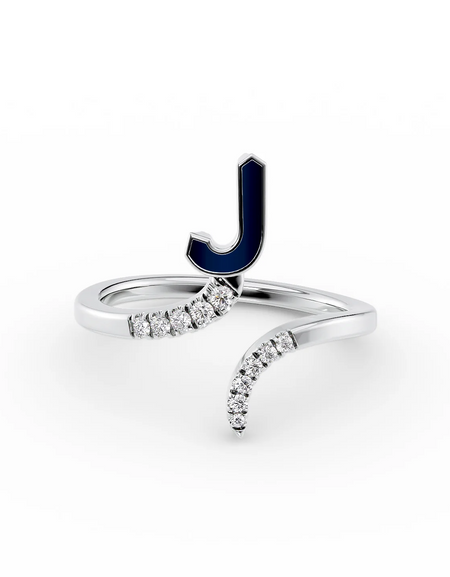 Blue J 14K White Gold Initial Letter Dainty Ring