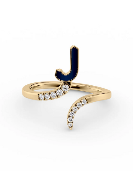Blue J 14K Yellow Gold Initial Letter Dainty Ring