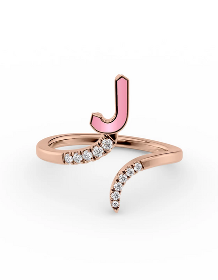 Pink J 14K Rose Gold Initial Letter Dainty Ring