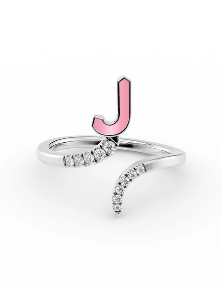 Pink J 14K White Gold Initial Letter Dainty Ring