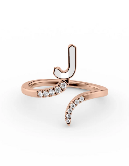 White J 14K Rose Gold Initial Letter Dainty Ring