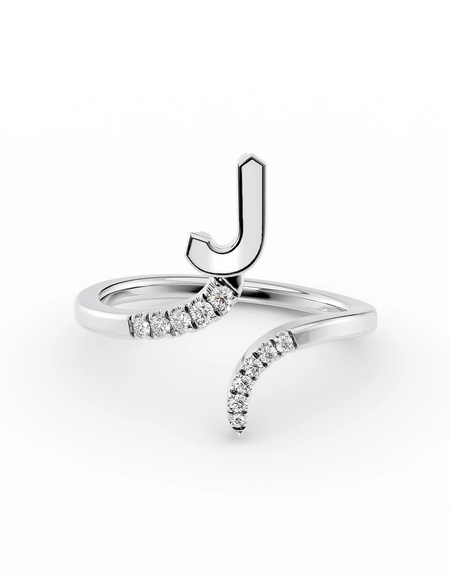 White J 14K White Gold Initial Letter Dainty Ring