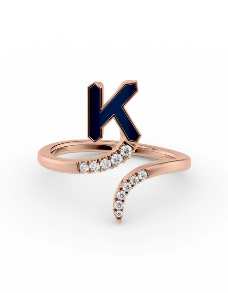 Blue K 14K Rose Gold Initial Letter Dainty Ring