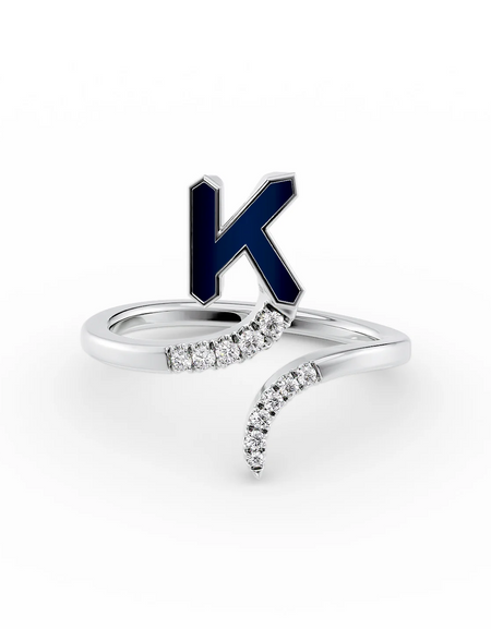 Blue K 14K White Gold Initial Letter Dainty Ring