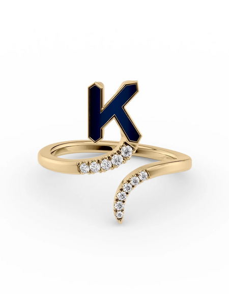 Blue K 14K Yellow Gold Initial Letter Dainty Ring