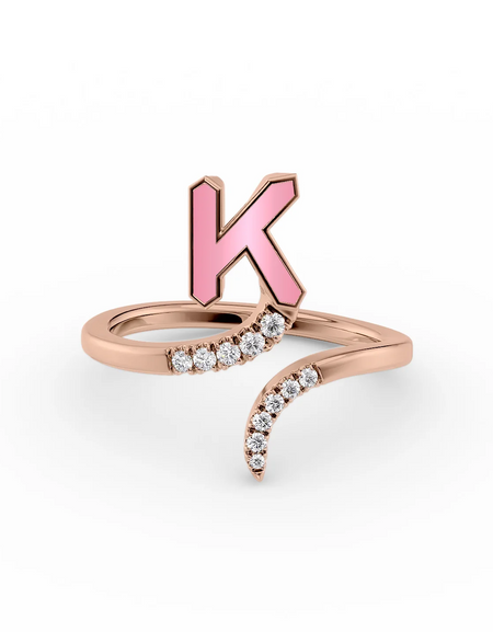 Pink K 14K Rose Gold Initial Letter Dainty Ring