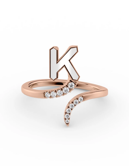 White K 14K Rose Gold Initial Letter Dainty Ring