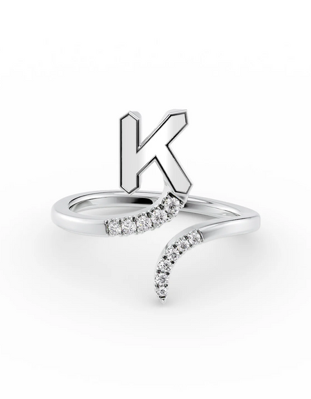 White K 14K White Gold Initial Letter Dainty Ring