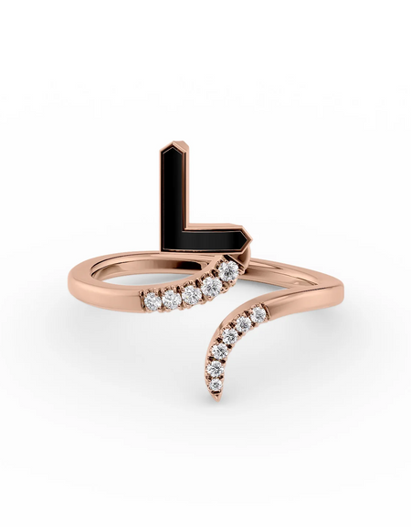 Black L 14K Rose Gold Initial Letter Dainty Ring