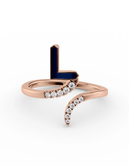 Blue L 14K Rose Gold Initial Letter Dainty Ring