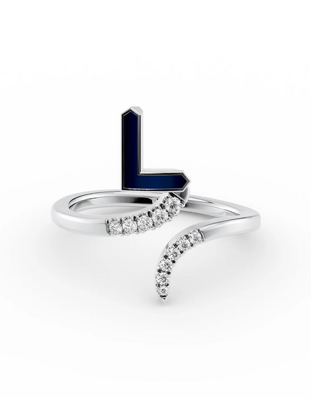 Blue L 14K White Gold Initial Letter Dainty Ring