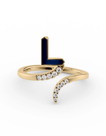 Blue L 14K Yellow Gold Initial Letter Dainty Ring