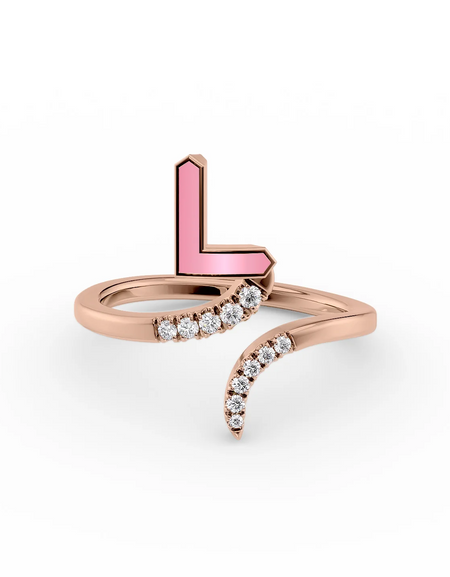 Pink L 14K Rose Gold Initial Letter Dainty Ring